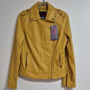 Yoki Mustard Yellow Faux Leather Moto Jacket